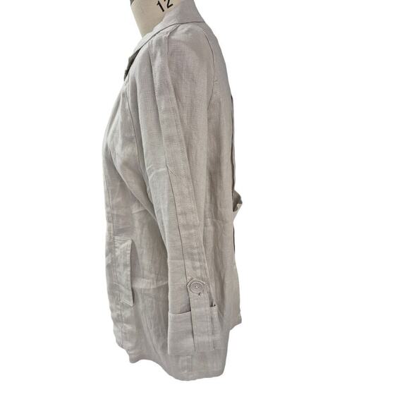 Luii Anthropologie beige linen Open Front Coat Back belt detail NWOT XL - Picture 2 of 7